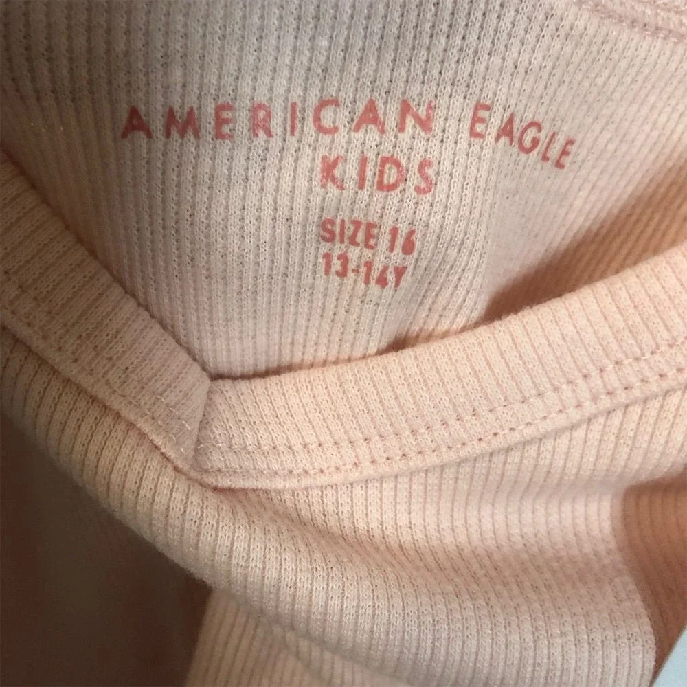 American Eagle Kids Pink Ribbed Cold Shoulder Lettuce Hem Top Size 16 13-14Y NWT